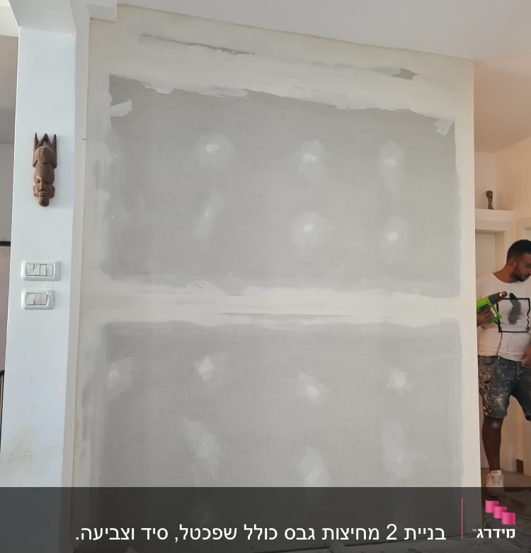 קיר גבס עם תיקוני שפכטל ולוח גבס